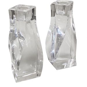 Orrefors "Residence" Leaded Crystal Spiraled Candlesticks Made in Sweden